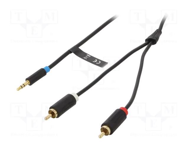 Cable; Jack 3.5mm 3pin plug,RCA plug x2; 8m; black; Øcable: 3.5mm VENTION BCLBK