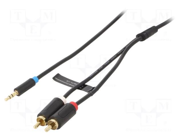 Cable; Jack 3.5mm 3pin plug,RCA plug x2; 0.5m; black; PVC VENTION BCLBD