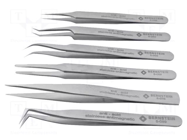 Tweezers-set; for precision works; 6pcs. BERNSTEIN BRN-5-050-AES