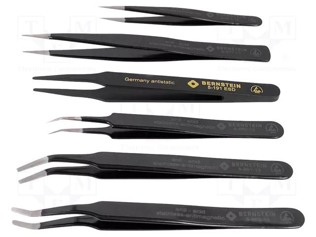 Tweezers-set; for precision works; ESD; 6pcs. BERNSTEIN BRN-5-060-AES