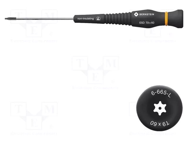 Screwdriver: precision; Torx® with protection; T9H; ESD BERNSTEIN BRN-6-665-L