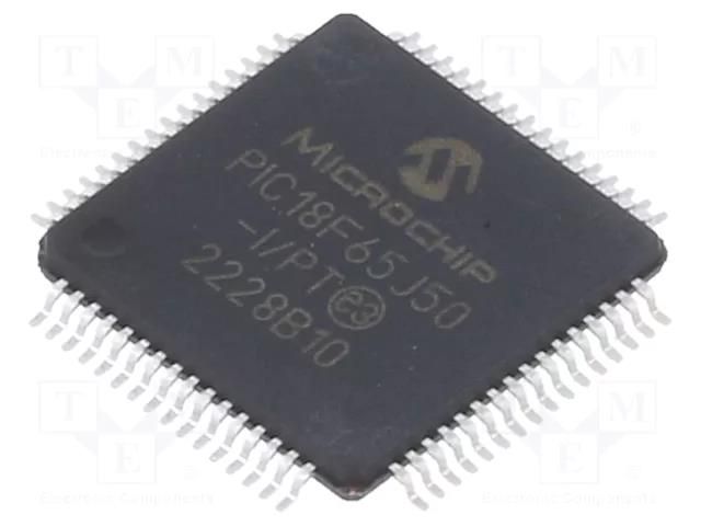 IC: PIC microcontroller; 48MHz; 2÷3.6VDC; SMD; TQFP64; PIC18 MICROCHIP TECHNOLOGY PIC18F65J50-I/PT