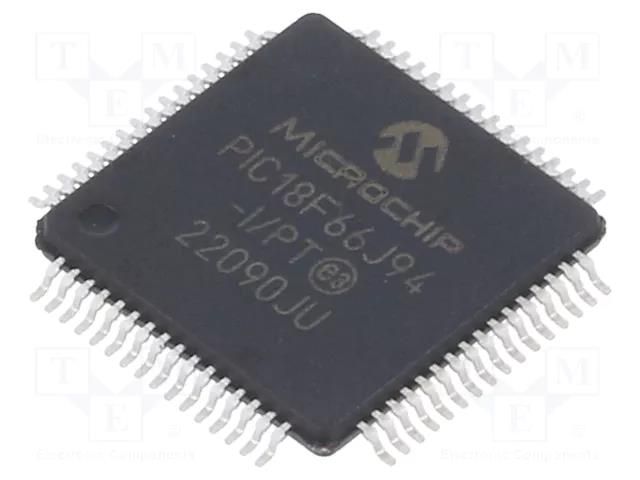 IC: PIC microcontroller; 64MHz; 2÷3.6VDC; SMD; TQFP64; PIC18 MICROCHIP TECHNOLOGY PIC18F66J94-I/PT