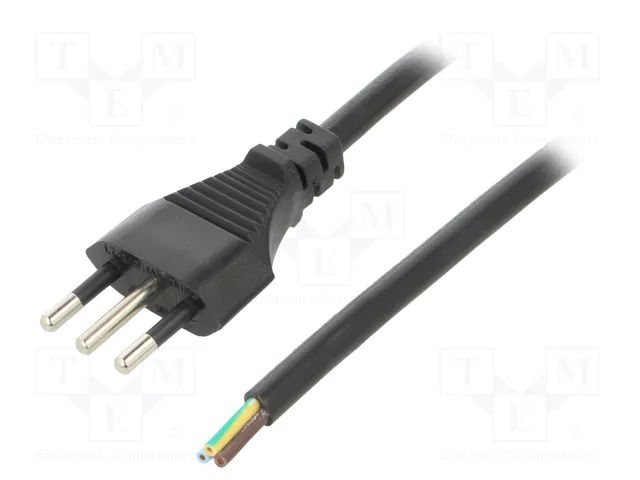 Cable; 3x0.75mm2; CEI 23-50 (L) plug,wires; PVC; 1m; black; 10A LIAN DUNG S26-3/07/1BK