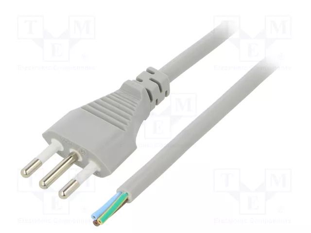 Cable; 3x0.75mm2; CEI 23-50 (L) plug,wires; PVC; 3m; grey; 10A LIAN DUNG S26-3/07/3GY