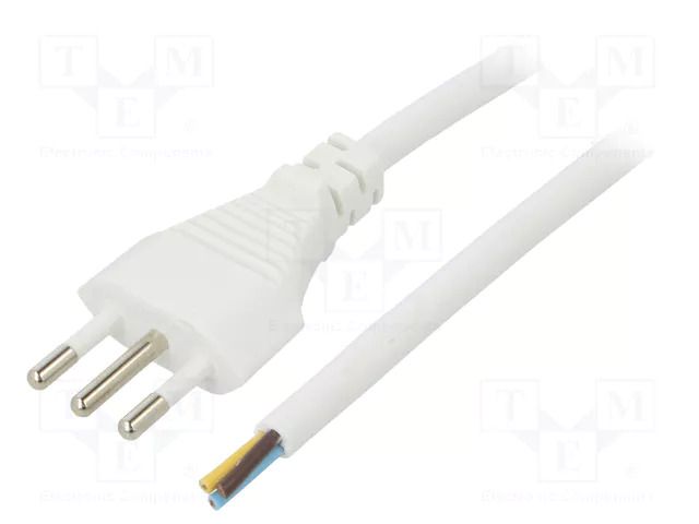 Cable; 3x0.75mm2; CEI 23-50 (L) plug,wires; PVC; 3m; white; 10A LIAN DUNG S26-3/07/3WH