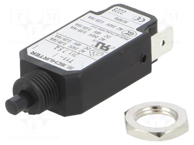 Circuit breaker; Urated: 240VAC; 48VDC; 7.5A; SPST; Poles: 1; screw SCHURTER T11-211-7.5A