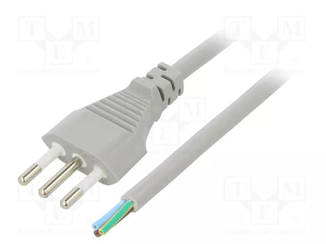 Cable; 3x1mm2; CEI 23-50 (L) plug,wires; PVC; 1m; grey; 10A; 250V LIAN DUNG S26-3/10/1GY
