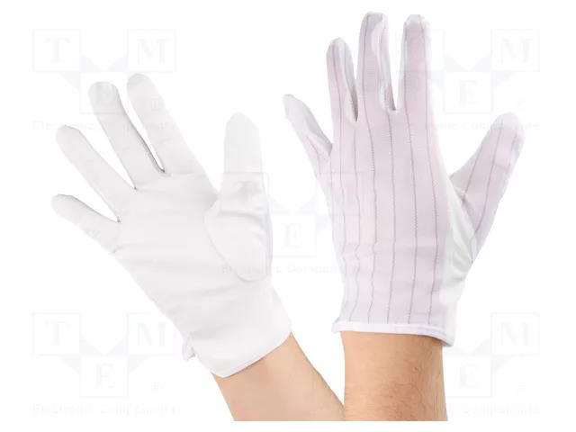 Protective gloves; ESD; M; polyester,polyurethane; white ANTISTAT ATS-109-0016