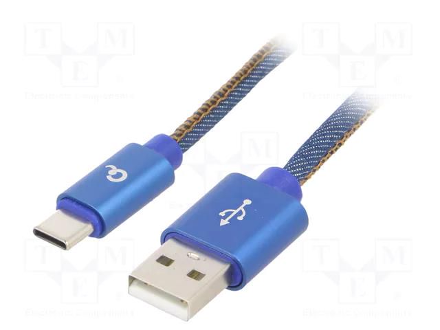 Cable; USB 2.0; USB A plug,USB C plug; gold-plated; 2m; blue GEMBIRD CC-USB2J-AMCM-2BL