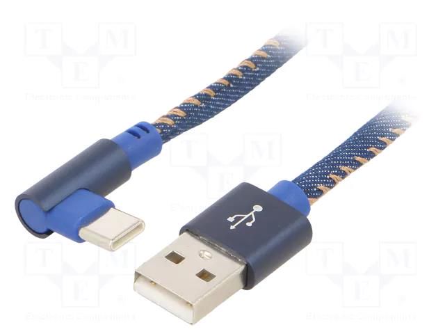 Cable; USB 2.0; USB A plug,USB C angled plug; gold-plated; 1m GEMBIRD CC-USB2J-AMCML-1BL