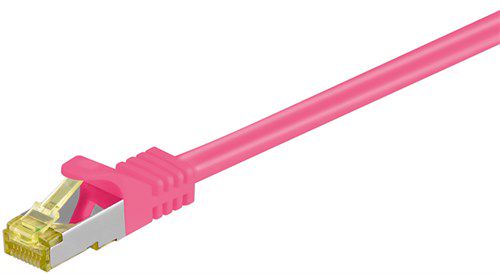 RJ45 Patch Cord CAT 6A S/FTP (PiMF), 500 MHz, with CAT 7 Raw Cable, magenta, 15 m - LSZH halogen-free cable sheat, RJ45 plug (CAT6A), CU 91650