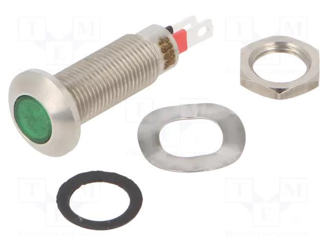 Indicator: LED; flat; green; 24÷28VDC; Ø8.1mm; IP67; connectors MARL 524-532-23