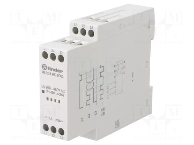 Voltage monitoring relay; phase sequence,phase failure; DPDT FINDER 70.62.8.400.0000