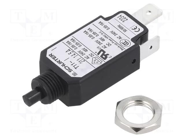 Circuit breaker; Urated: 240VAC; 48VDC; 14.5A; SPST; Poles: 1; screw SCHURTER T11-211-14.5A