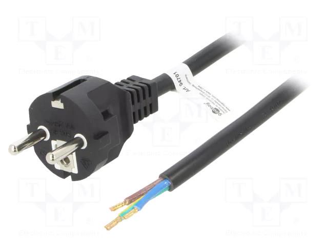 Cable; CEE 7/7 (E/F) plug,wires; PVC; 2m; black; 16A; 250V Goobay S5-3/07/2BK