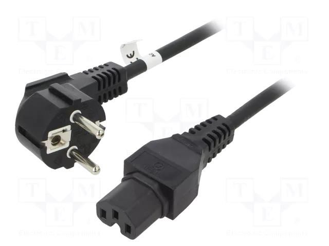 Cable; CEE 7/7 (E/F) plug angled,IEC C15 female; PVC; 2m; black Goobay SN327-3/07/2BK