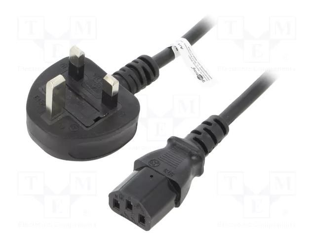 Cable; 3x1mm2; BS 1363 (G) plug,IEC C13 female; PVC; 1.5m; black GOOBAY SN40-3/10/1.5BK