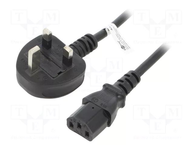 Cable; 3x1mm2; BS 1363 (G) plug,IEC C13 female; PVC; 1.5m; black GOOBAY SN40-3/10/1.5BK