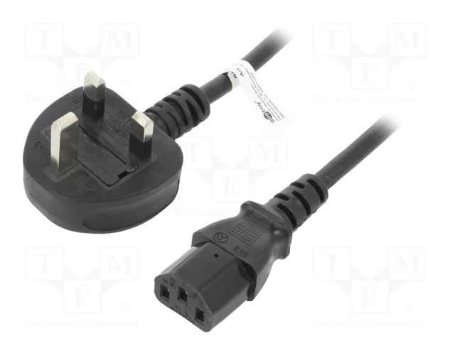 Cable; 3x1mm2; BS 1363 (G) plug,IEC C13 female; PVC; 1.8m; black GOOBAY SN40-3/10/1.8BK