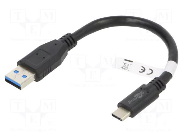 Cable; USB 3.0; USB A plug,USB C plug; 0.15m; black Goobay TCAB-250