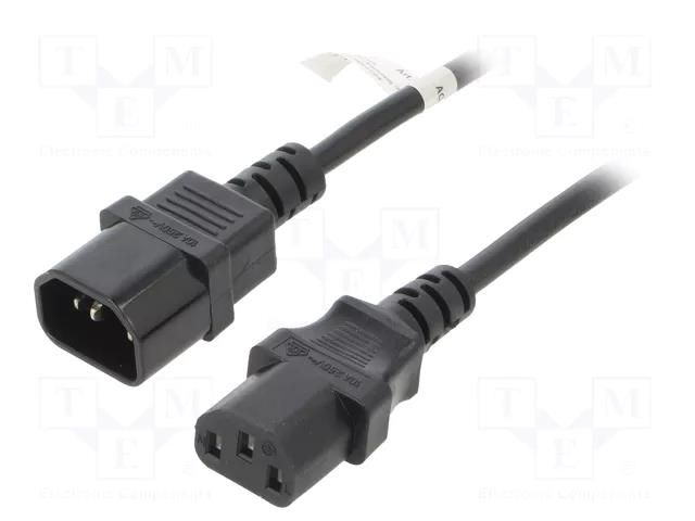 Cable; IEC C13 female,IEC C14 male; PVC; 2m; black; 10A; 250V Goobay WN112-3/07/2BK