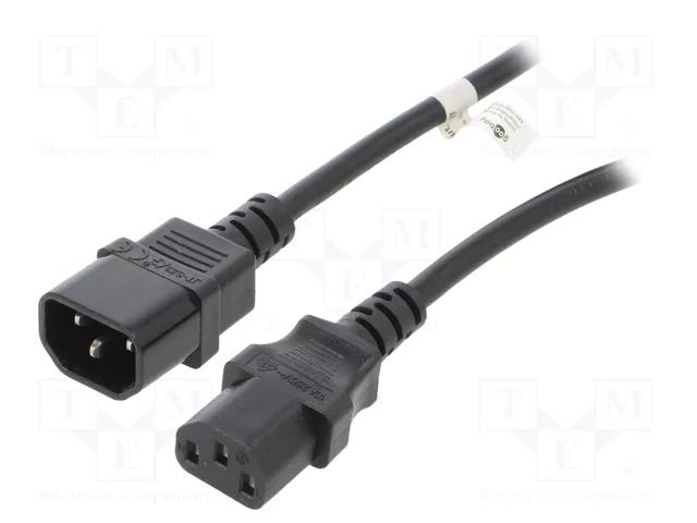Cable; 3x1mm2; IEC C13 female,IEC C14 male; PVC; 3m; black; 10A GOOBAY WN112-3/10/3BK