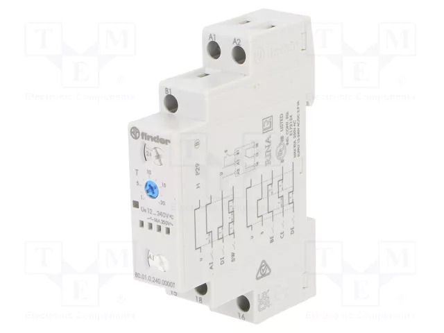 Timer; 0,1s÷24h; SPDT; 12÷240VAC; 12÷240VDC; 80; -25÷55°C; PIN: 6 FINDER 80.01.0.240.0000T
