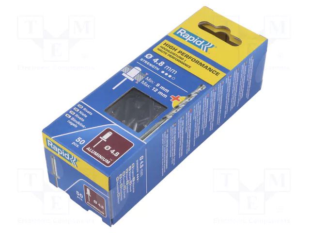 Rivet; aluminium; Rivet diam: 4.8mm; L.rivet: 16mm; 50pcs. RAPID RAP-4.8/16-50