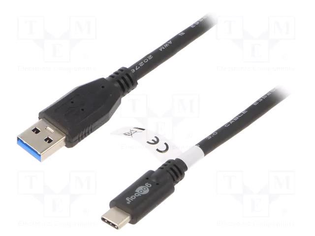 Cable; USB 3.0; USB A plug,USB C plug; 3m; black Goobay TCAB-256