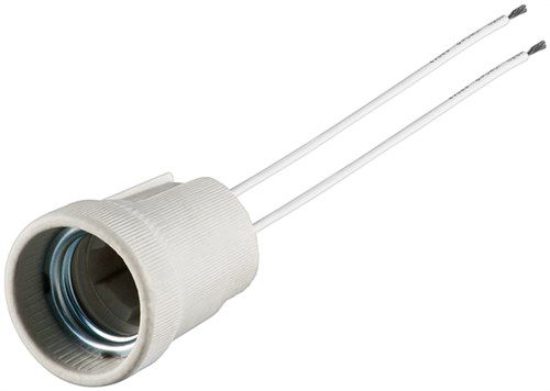 E27 Lamp Socket with Twin Cable, white, 0.15 m - max. 100 W/250 V (AC), 0.15 m cable, ceramic 9182