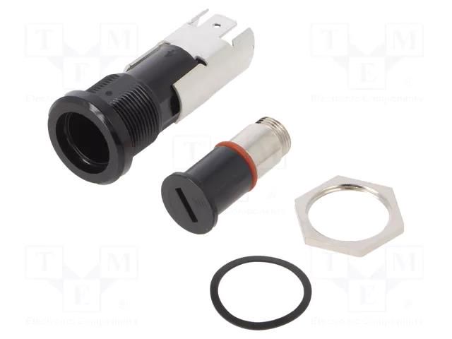 Fuse holder; 5x20mm; 16A; on panel; black; FIZ; 250VAC; UL94V-0 SCHURTER 0031.2205