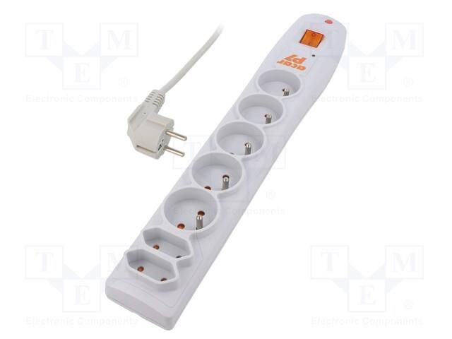 Plug socket strip: protective; Sockets: 7; 230VAC; 10A; grey HSK DATA ACAR-P7-5GY