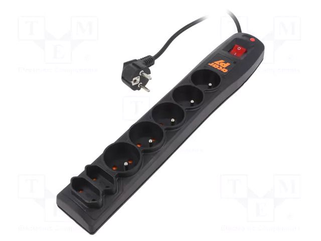 Plug socket strip: protective; Sockets: 7; 230VAC; 10A; black HSK DATA ACAR-P7-1.5B
