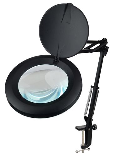 Darbo šviestuvas 230Vac 12W su didinamuoju Ø127mm stiklu, 5 dioptrijos, juodas, pritemdomas, SMD LED ML/9206LED-127-5D-B