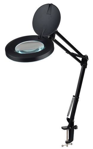 Darbo šviestuvas 230Vac 12W su didinamuoju Ø127mm stiklu, 5 dioptrijos, juodas, pritemdomas, SMD LED ML/9206LED-127-5D-B