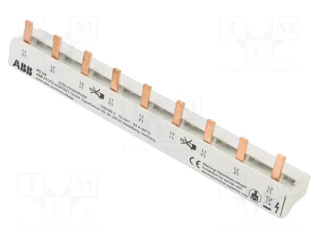 Busbar; 10mm2; Poles: 3; 690VAC; 690VDC; Inom: 63A; No.of mod: 9 ABB PS3/9
