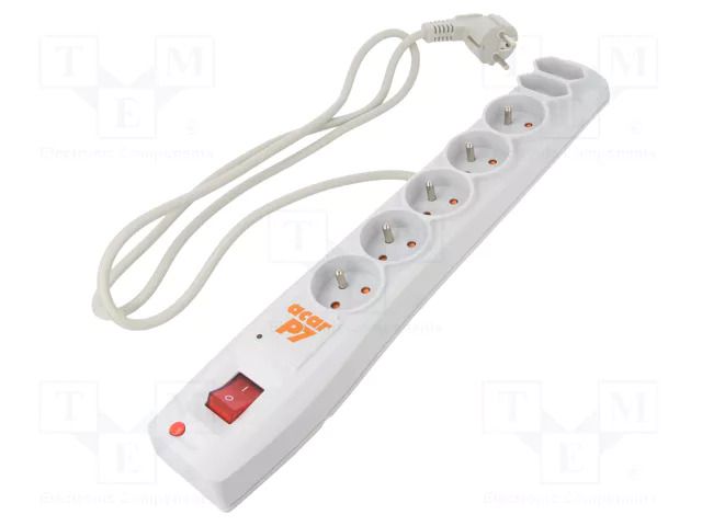 Plug socket strip: protective; Sockets: 7; 230VAC; 10A; grey HSK DATA ACAR-P7-1.5GY
