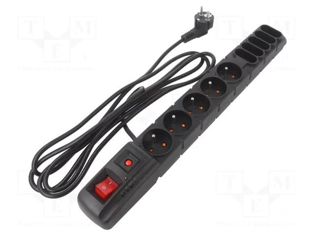 Plug socket strip: protective; Sockets: 10; 230VAC; 10A; black HSK DATA ACAR-S10-3B
