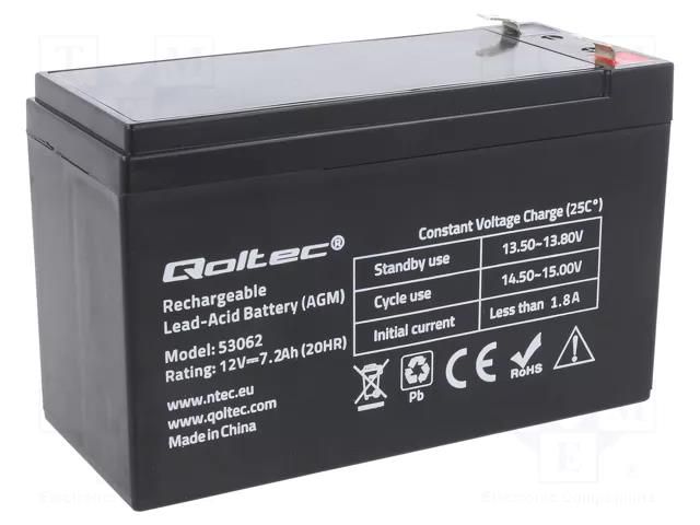 Re-battery: acid-lead; 12V; 7.2Ah; AGM; maintenance-free QOLTEC ACCU-HP7.2-12/Q