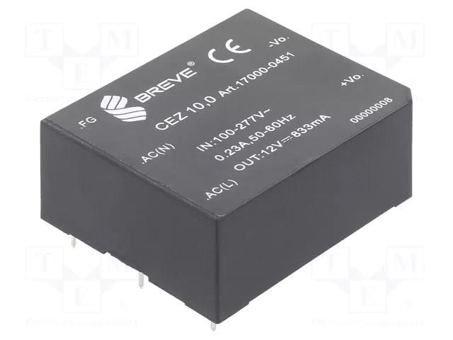 Converter: AC/DC; 10W; Uin: 85÷265VAC,120÷380VDC; Uout: 12VDC BREVE TUFVASSONS CEZ-10.0-230/12V