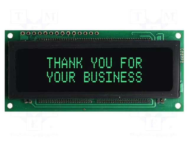 Display: VFD; alphanumeric; 16x2; Char: 5.34mm; 500cd/m2; green NEWHAVEN DISPLAY INTERNATIONAL M0216SD-162SDAR2-1