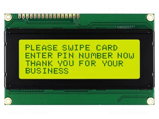 Display: LCD; alphanumeric; STN Positive; 20x2; yellow-green; LED NEWHAVEN DISPLAY INTERNATIONAL NHD-0420DZ-FLY