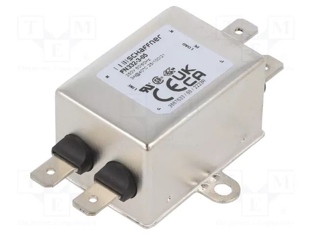 Filter: anti-interference; single-phase; 250VAC; Cx: 15nF; screw SCHAFFNER / TE Connectivity FN332-3-05