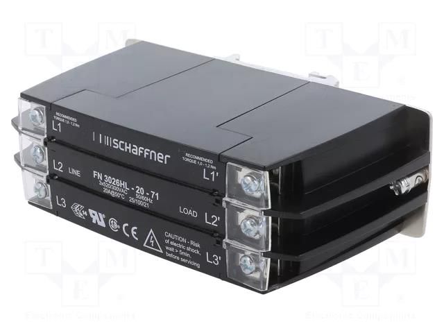 Filter: anti-interference; three-phase; 520VAC; Ioper.max: 20A SCHAFFNER FN3026HL-20-71