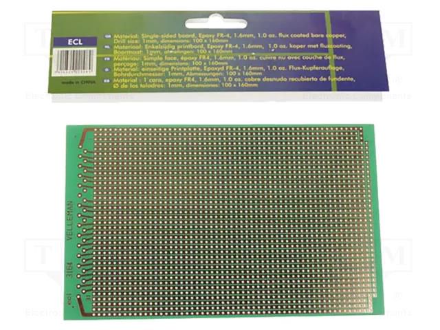 Board: universal; eurocard,single sided,prototyping; W: 100mm VELLEMAN VEL-ECL