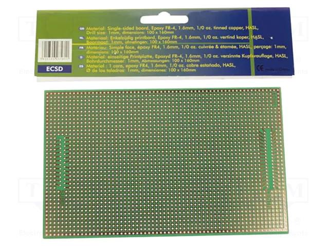Board: universal; eurocard,single sided,prototyping; W: 100mm VELLEMAN VEL-ECSD