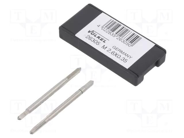 Tap; high speed steel grounded HSS-G; M2,6; 0.35; 40mm; 2,1mm VÖLKEL VOLKEL-26305