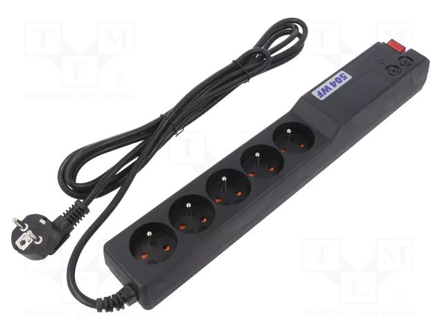 Plug socket strip: protective; Sockets: 5; 250VAC; 10A; black HSK DATA ACAR-504WF-3