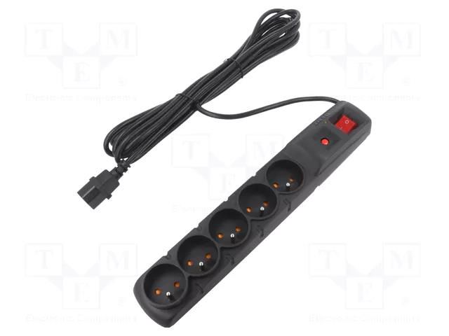 Plug socket strip: protective; Sockets: 5; 230VAC; 10A; black HSK DATA ACAR-F5-IEC-5B